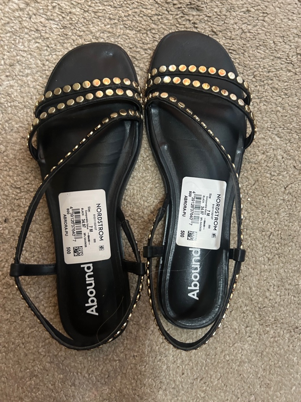 Abound Black Sandals with Gold Stud Accents